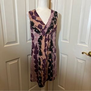 Vera Wang Cross Bodice Sleeveless Geometric Print Purple Mauve Zip Dress Size 8